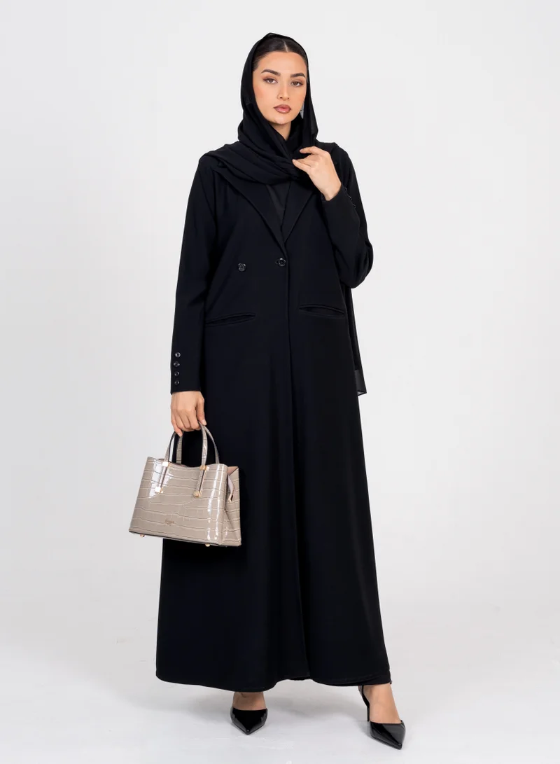 Rosette Abaya  Luxury Blazer Style Abaya with Collar & Button Design for Women | Best Price UAE
